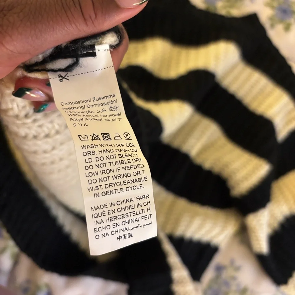 Striped Black and Cream Women's Knit Sweater - Picture 3 of 3